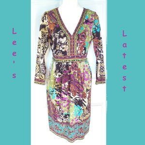 ECI New York Multicolor Floral Pattern Dress Size Small Tie in Back